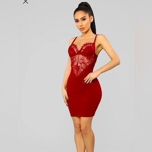 Fashion Nova Red Corset Lace Detail Dress Size M NWT